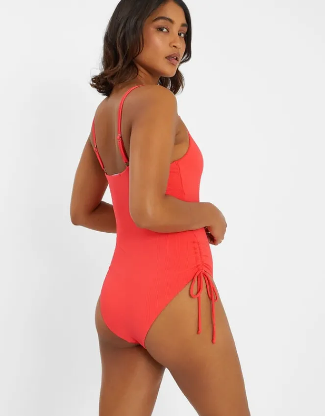 Accessorize Rib Tie-Side Swimsuit Orange