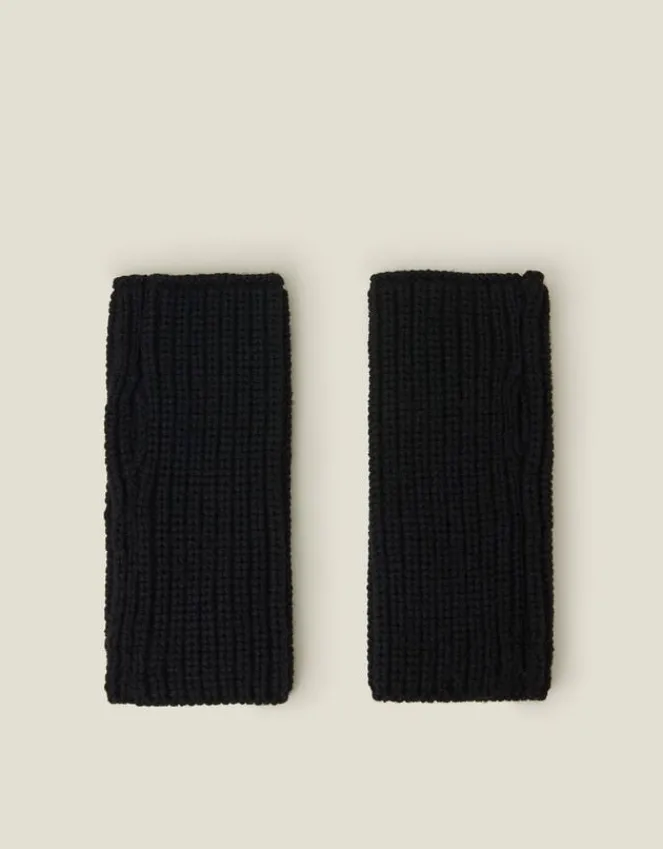 Accessorize Ribbed Cut Off Gloves Black