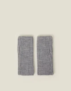 Accessorize Ribbed Cut Off Gloves Grey
