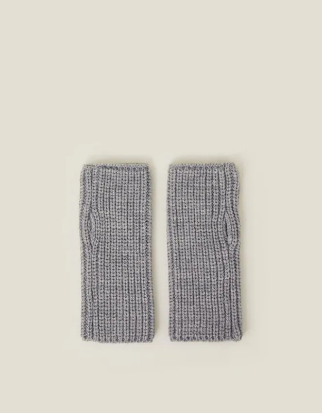 Accessorize Ribbed Cut Off Gloves Grey