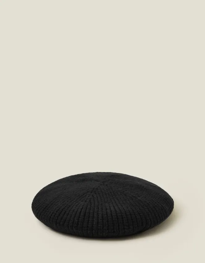 Accessorize Ribbed Knit Beret Black