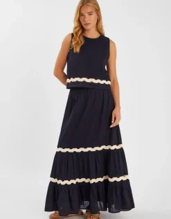 Accessorize Ric Rac Tiered Maxi Skirt Black