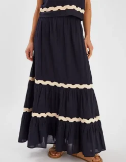 Accessorize Ric Rac Tiered Maxi Skirt Black