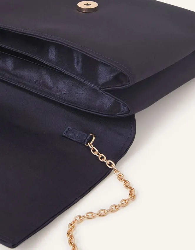 Accessorize Satin Fold Over Clutch Bag Blue