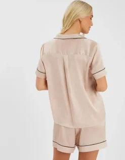 Accessorize Satin Short Pyjamas Set Camel
