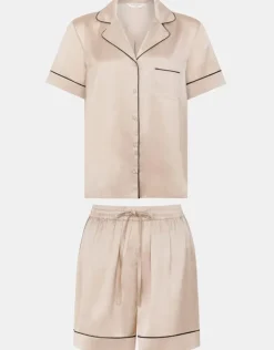 Accessorize Satin Short Pyjamas Set Camel
