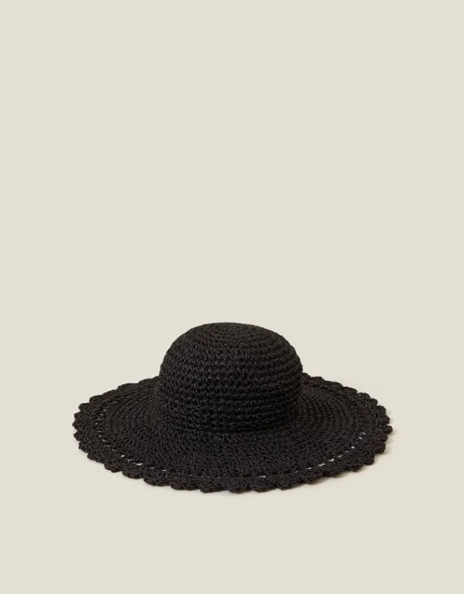 Accessorize Scallop Floppy Straw Sun Hat