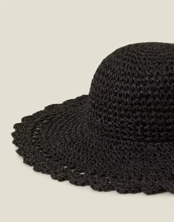 Accessorize Scallop Floppy Straw Sun Hat