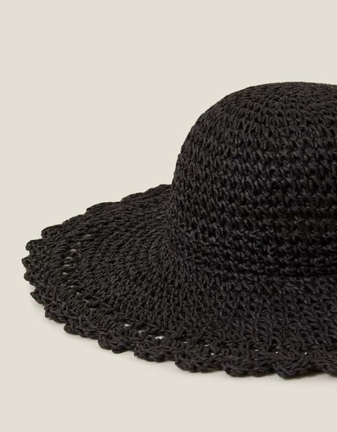 Accessorize Scallop Floppy Straw Sun Hat