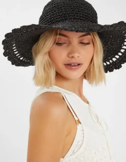 Accessorize Scallop Floppy Straw Sun Hat
