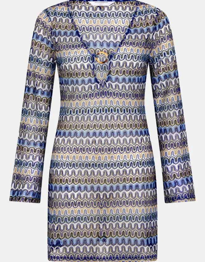Accessorize Sheer Stitch Beach Cover-Up Mini Dress Blue
