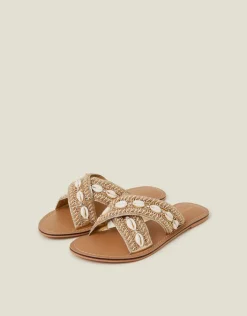 Accessorize Shell Cross-Strap Sandals Gold
