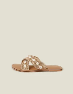 Accessorize Shell Cross-Strap Sandals Gold
