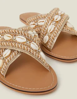 Accessorize Shell Cross-Strap Sandals Gold