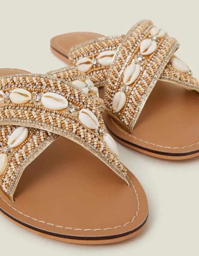 Accessorize Shell Cross-Strap Sandals Gold