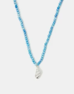 Accessorize Shell Pendant Beaded Necklace Blue