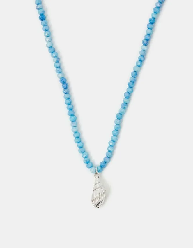 Accessorize Shell Pendant Beaded Necklace Blue