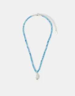 Accessorize Shell Pendant Beaded Necklace Blue