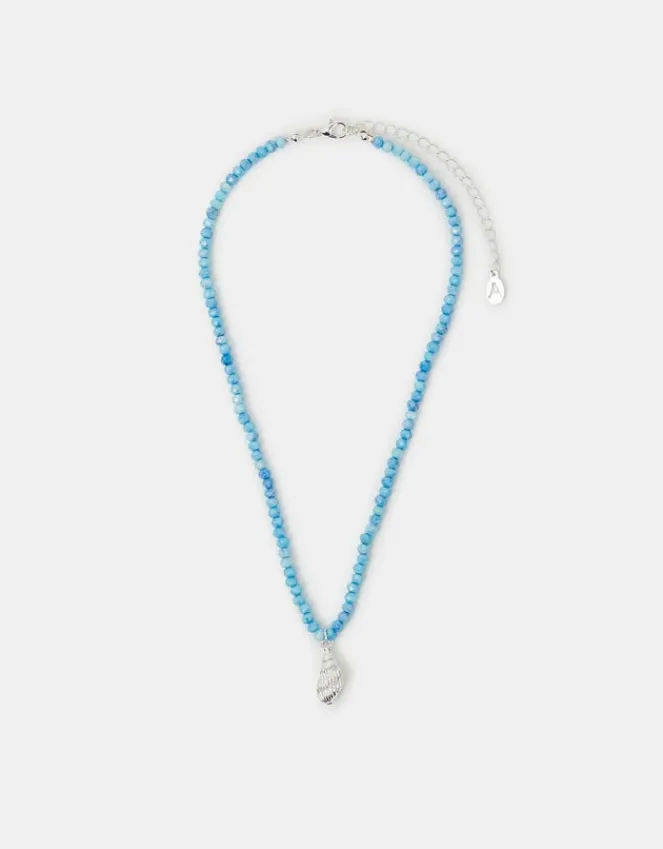 Accessorize Shell Pendant Beaded Necklace Blue