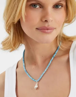 Accessorize Shell Pendant Beaded Necklace Blue