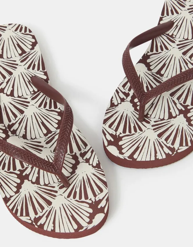 Accessorize Shell Print Flip Flops Brown