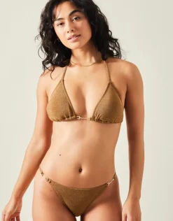 Accessorize Shimmer Halter Neck Bikini Top Gold