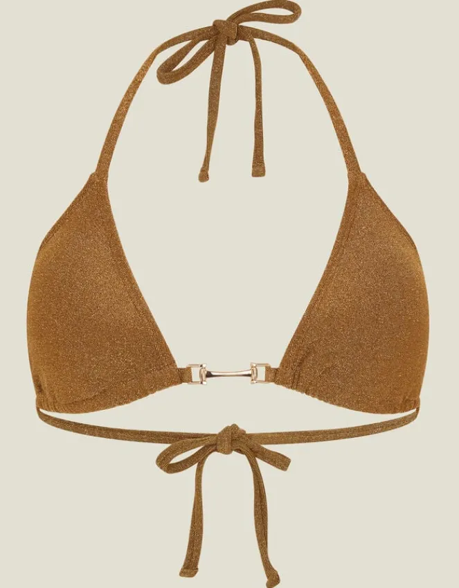 Accessorize Shimmer Halter Neck Bikini Top Gold