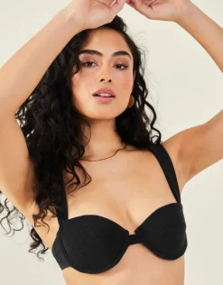 Accessorize Shimmer Moulded Cup Bikini Top Black