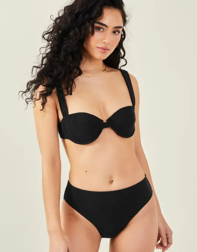 Accessorize Shimmer Moulded Cup Bikini Top Black