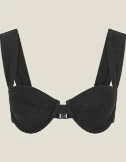 Accessorize Shimmer Moulded Cup Bikini Top Black