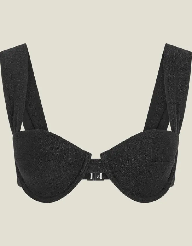 Accessorize Shimmer Moulded Cup Bikini Top Black