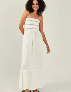Accessorize Shirred Bandeau Midi Dress Ivory