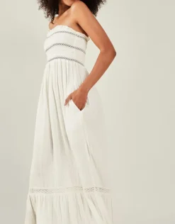 Accessorize Shirred Bandeau Midi Dress Ivory