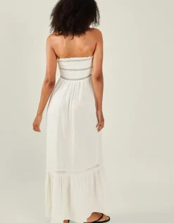 Accessorize Shirred Bandeau Midi Dress Ivory