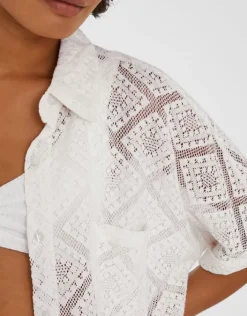 Accessorize Short Sleeve Lace Shirt Ivory