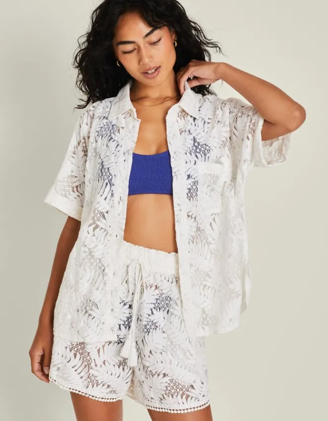 Accessorize Short Sleeve Lacy Palm Shirt Ivory