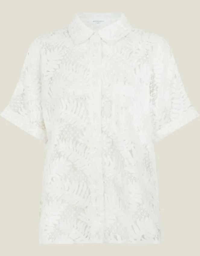 Accessorize Short Sleeve Lacy Palm Shirt Ivory
