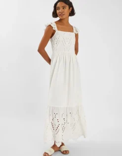 Accessorize Sleeveless Frilly Broderie Maxi Dress Ivory