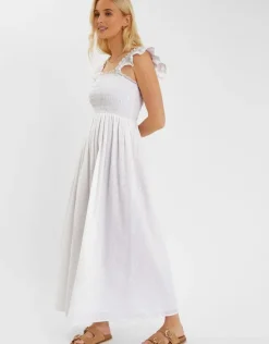 Accessorize Sleeveless Smocked Broderie Sundress White