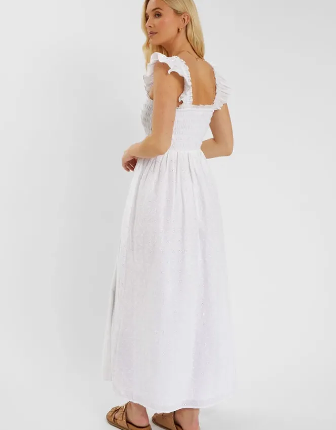 Accessorize Sleeveless Smocked Broderie Sundress White