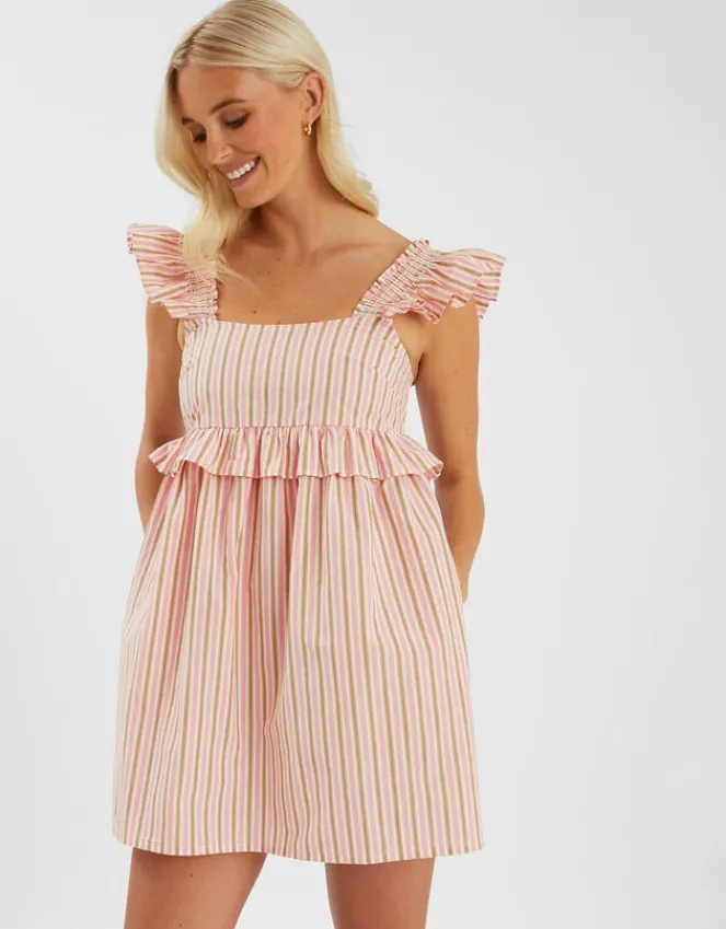Accessorize Sleeveless Stripe Frilly Mini Dress Pink