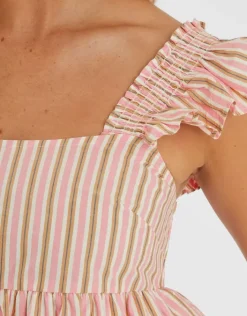 Accessorize Sleeveless Stripe Frilly Mini Dress Pink