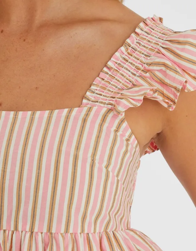 Accessorize Sleeveless Stripe Frilly Mini Dress Pink