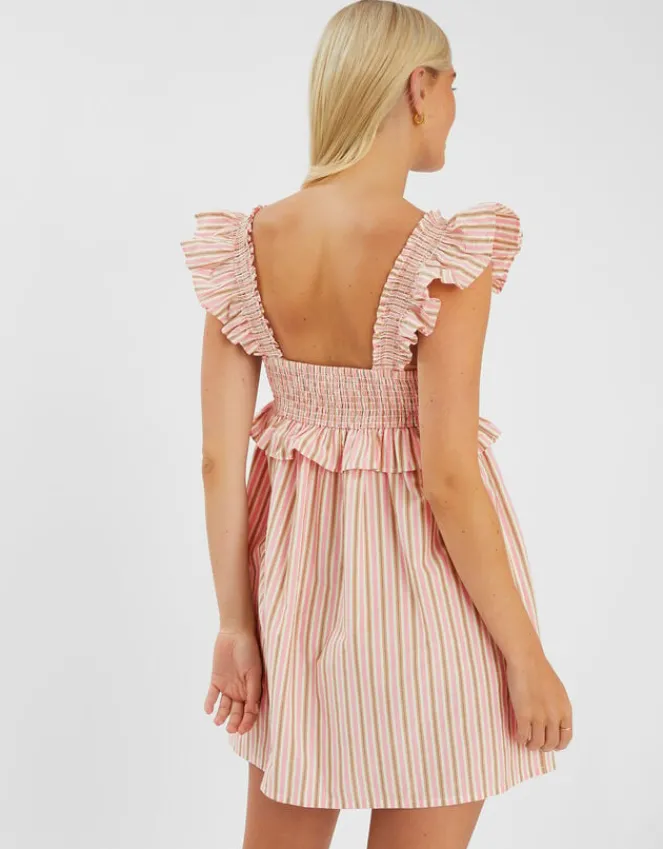 Accessorize Sleeveless Stripe Frilly Mini Dress Pink