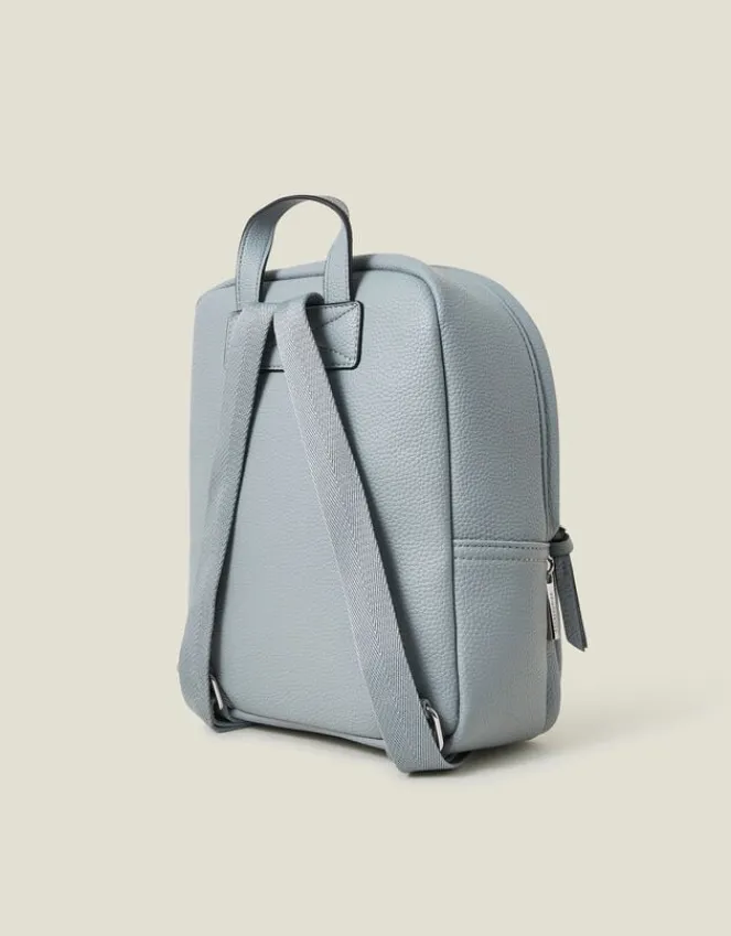 Accessorize Small Plain Faux Leather Backpack Blue