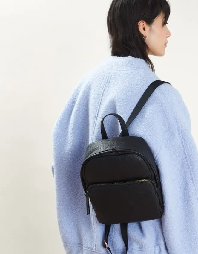 Accessorize Small Plain Faux Leather Backpack Black