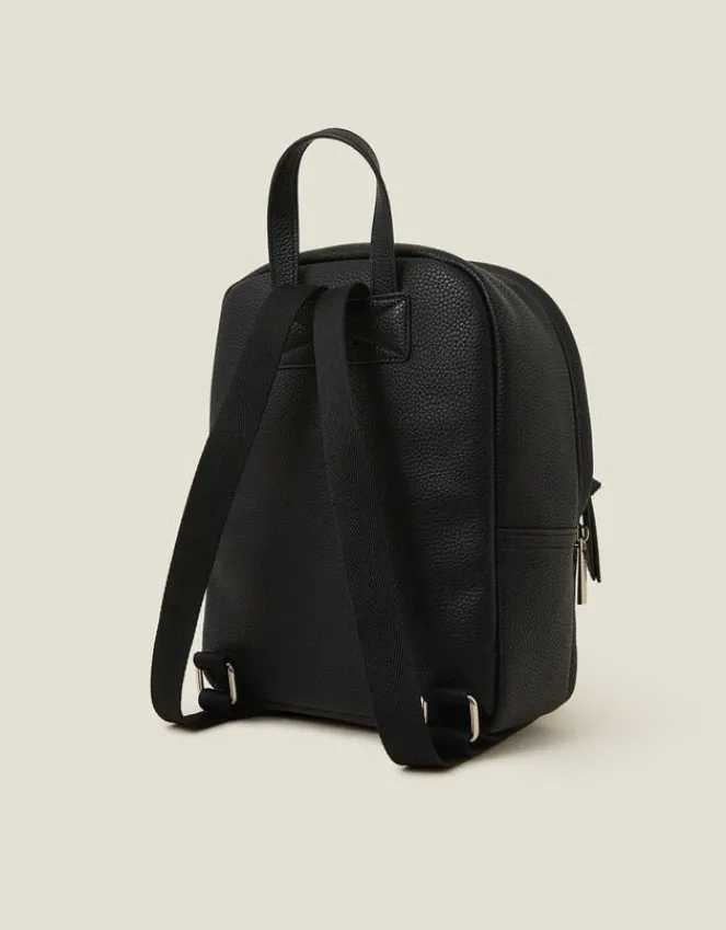 Accessorize Small Plain Faux Leather Backpack Black