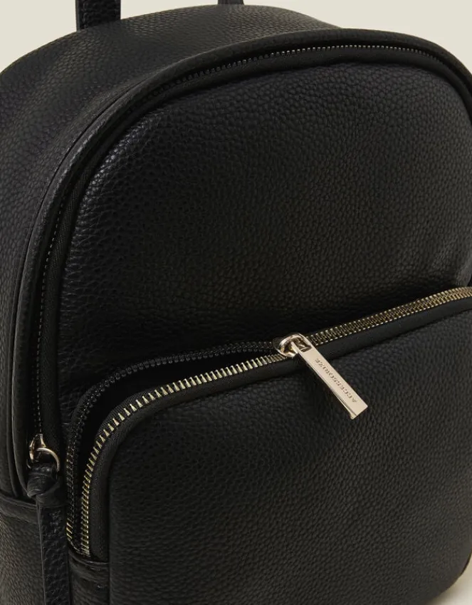 Accessorize Small Plain Faux Leather Backpack Black