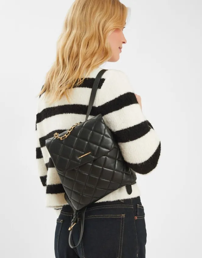 Accessorize Small Quilted Faux Leather Backpack Black