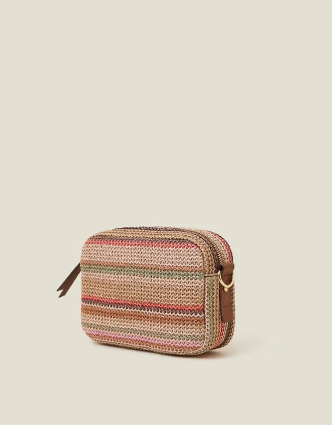 Accessorize Small Stripe Raffia Cross-Body Bag